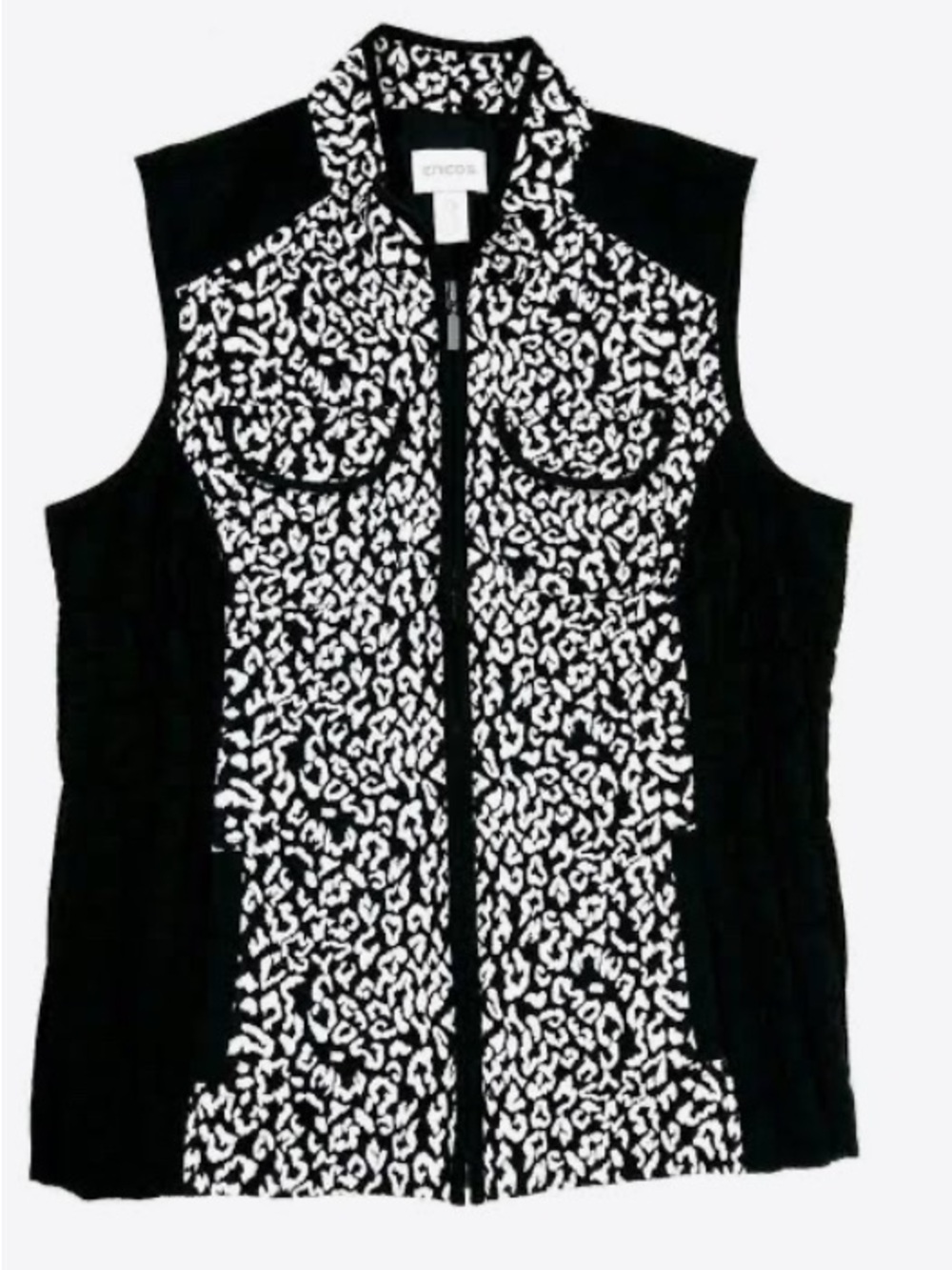 Chico's Black & White Sleeveless Zip-Front Tank